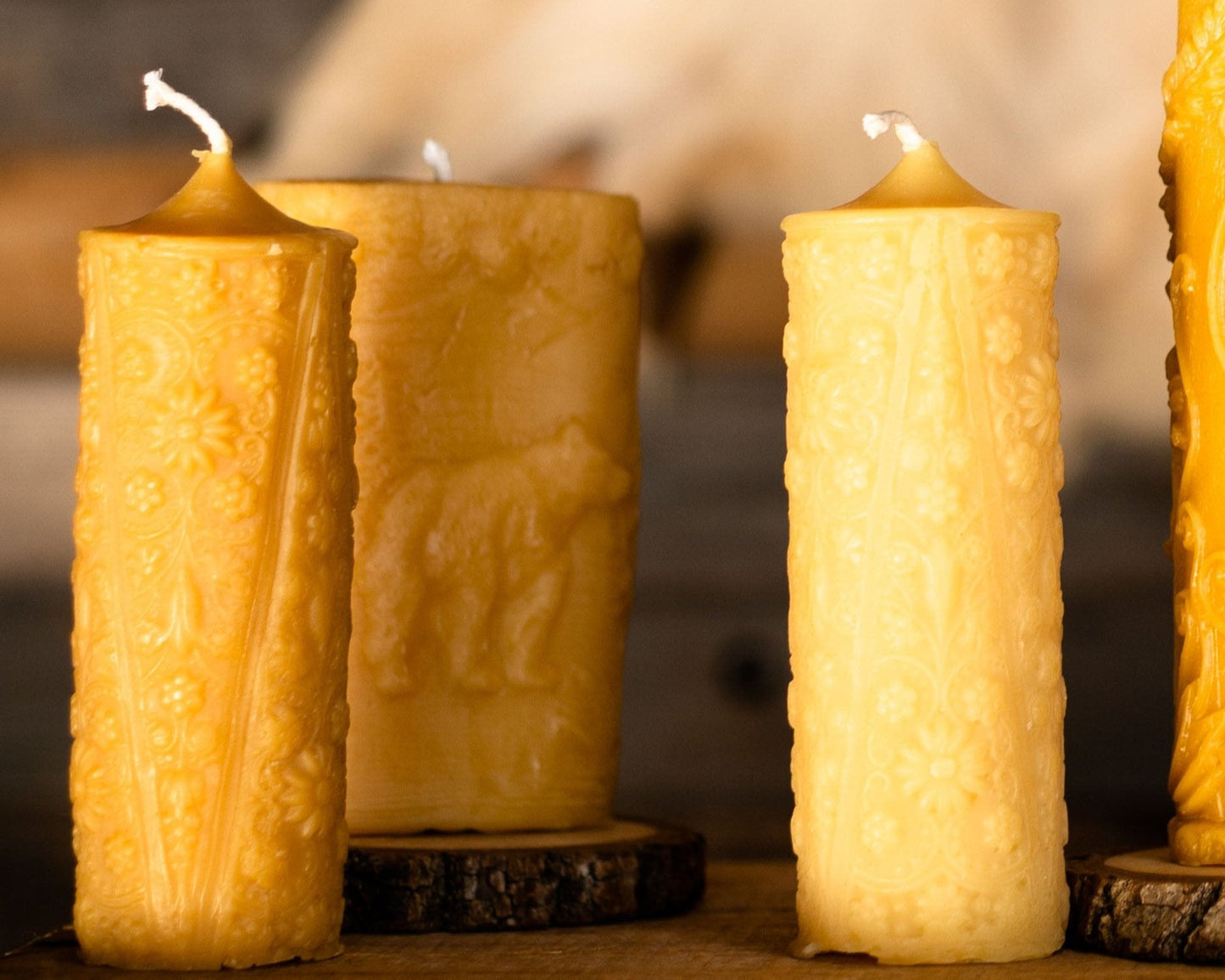 Vintage Floral Pillar Beeswax Candle